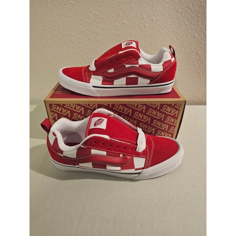 Vans 10.5 Knu Skool Red Checkerboard Suede Skate Shoes